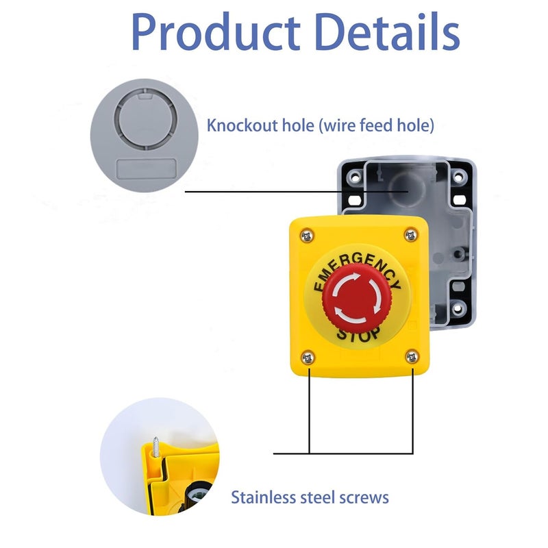 AXTHCHO Emergency Stop Button Switch E-Stop Momentary Shut Off Red PushButton Switches 1NO 1NC 660V 10A with Box - Image 5